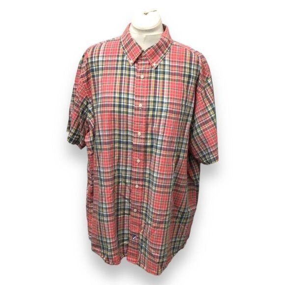 Cremeux Classics XXL Red Plaid Cotton Short Sleeve Mens Button-Down Shirt - Picture 1 of 7